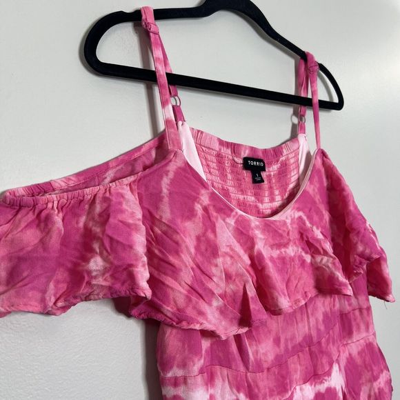 Torrid Dress Women's 1/1X Pink Tie-Dye Mini Gauze Lined Pockets Smock Stretch - Picture 5 of 14